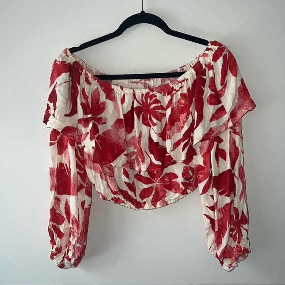 Pink Lily Passport to Paradise Pink and White Off the Shoulder Printed Blouse - Picture 7 of 8